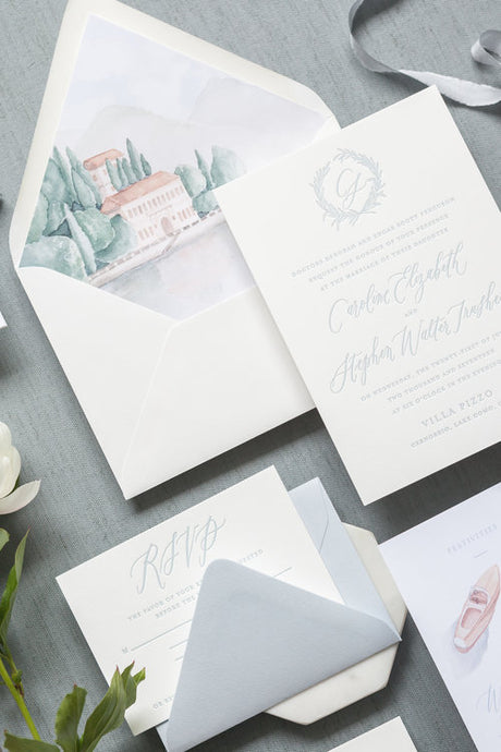 Watercolour Illustrated Wedding Invites // Lake Como, Italy