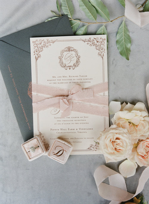 Rose Gold and Grey Wedding Stationery // Virginia