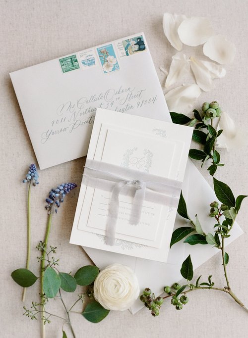 Floral Blue Letterpress Wedding Invites // Santa Monica