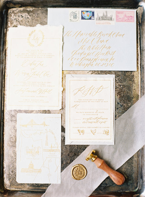 Dusty Blue and Gold Invitations // San Francisco City Hall Wedding