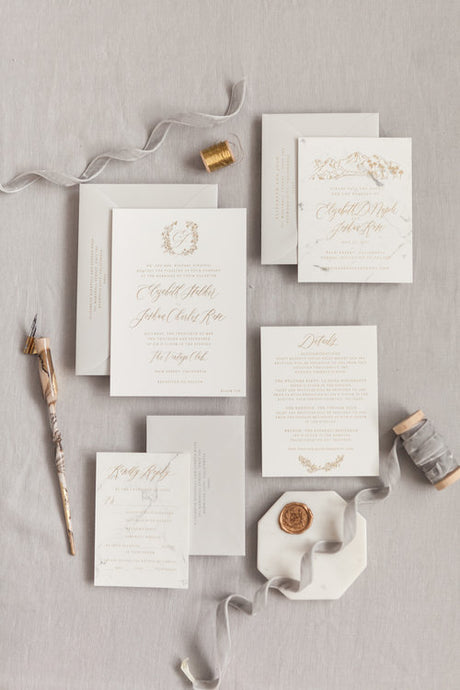 Gold Foil and Marble Wedding Invites // California
