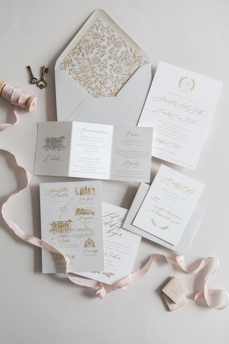 Grey and Gold Wedding Invitations // New Jersey