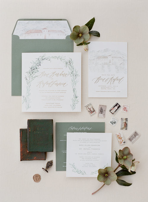 Watercolor Olive Branch Invitations // Sunstone Villa Wedding