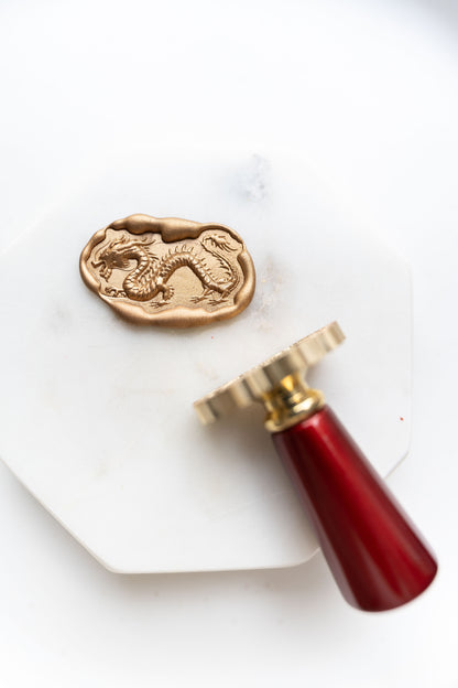Gold dragon wax seal with red handle stamp, Lunar New Year wax seal for envelopes and festive invitations