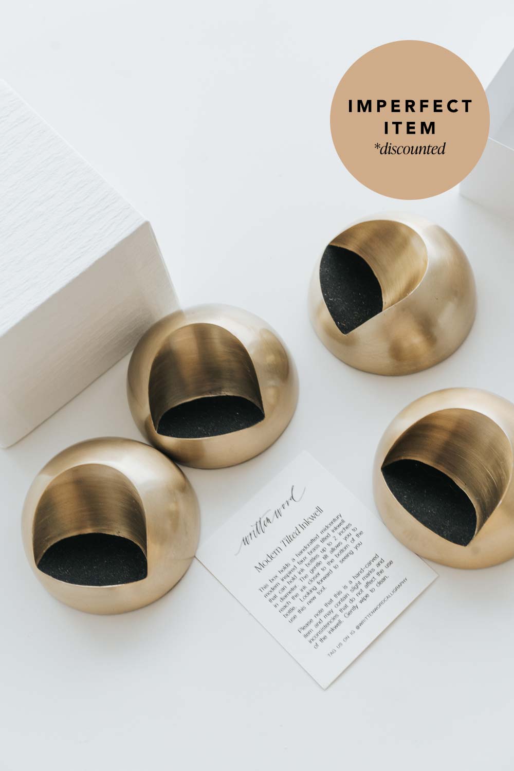 Discounted imperfect brass tilted inkwell for modern calligraphy and dip pen ink control
