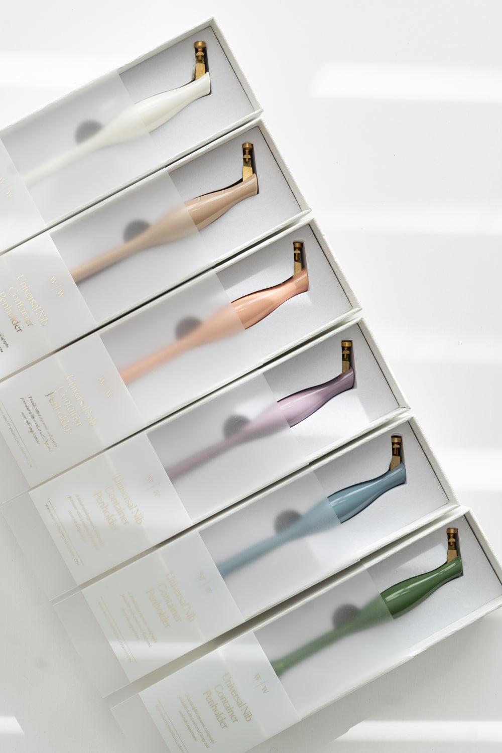 Set of pastel oblique pen holders in packaging, universal nib container calligraphy tools