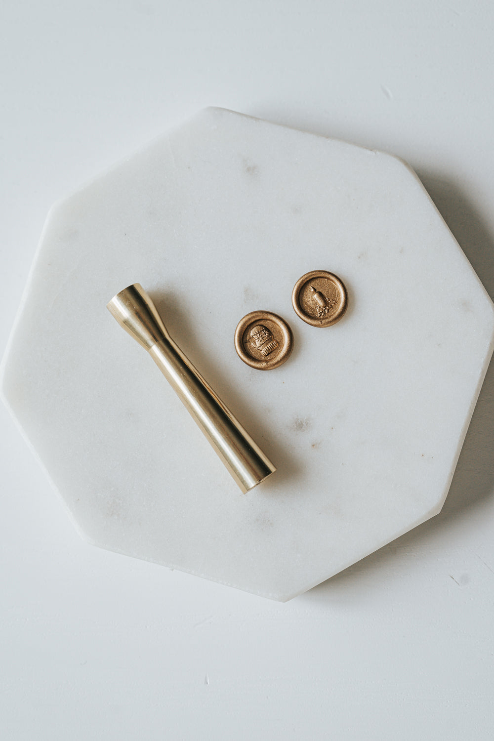 Mini wax seal stamp with mitten and candle, 9mm brass.