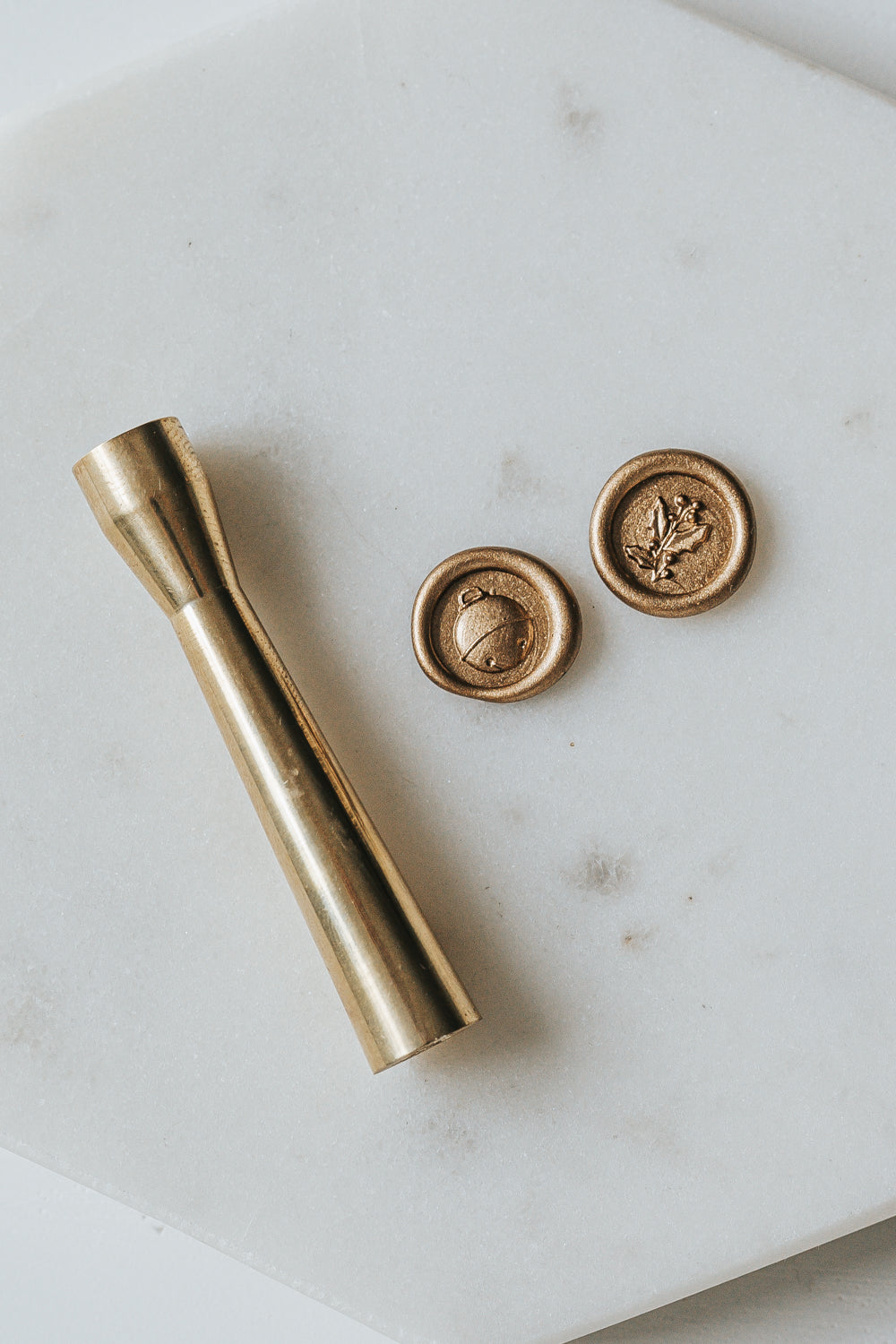 Mini wax seal stamp with jingle bell and holly, 9mm brass.