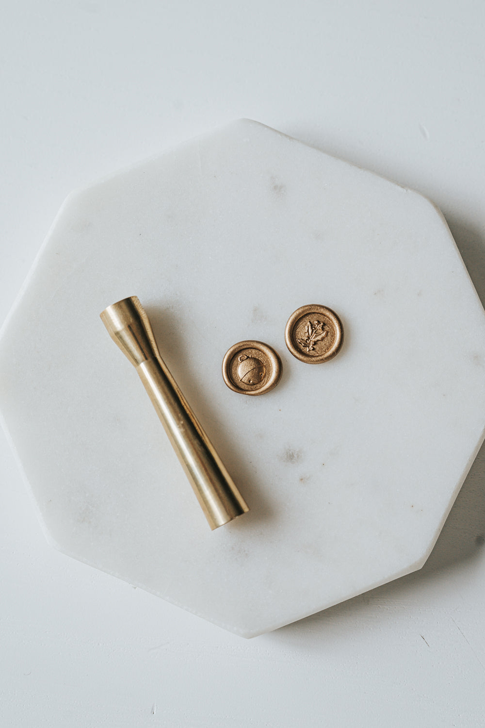 Mini wax seal stamp with jingle bell and holly, 9mm brass.