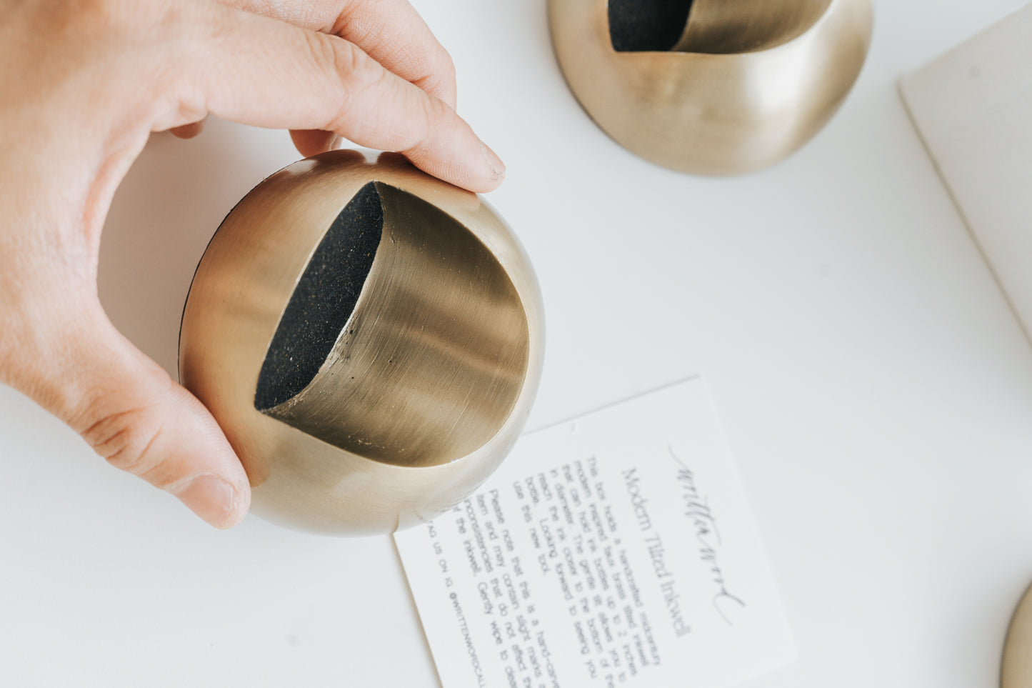 Modern calligraphy brass tilted inkwell for dip pen ink control, ergonomic ink holder for lettering
