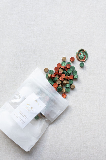 Holiday wax seal beads in green red and gold mix for wax sealing, sealing wax beads for stamps