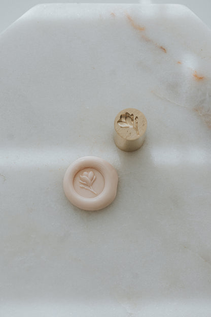 Magnolia bud wax seal stamp head with sakura wax seal impression