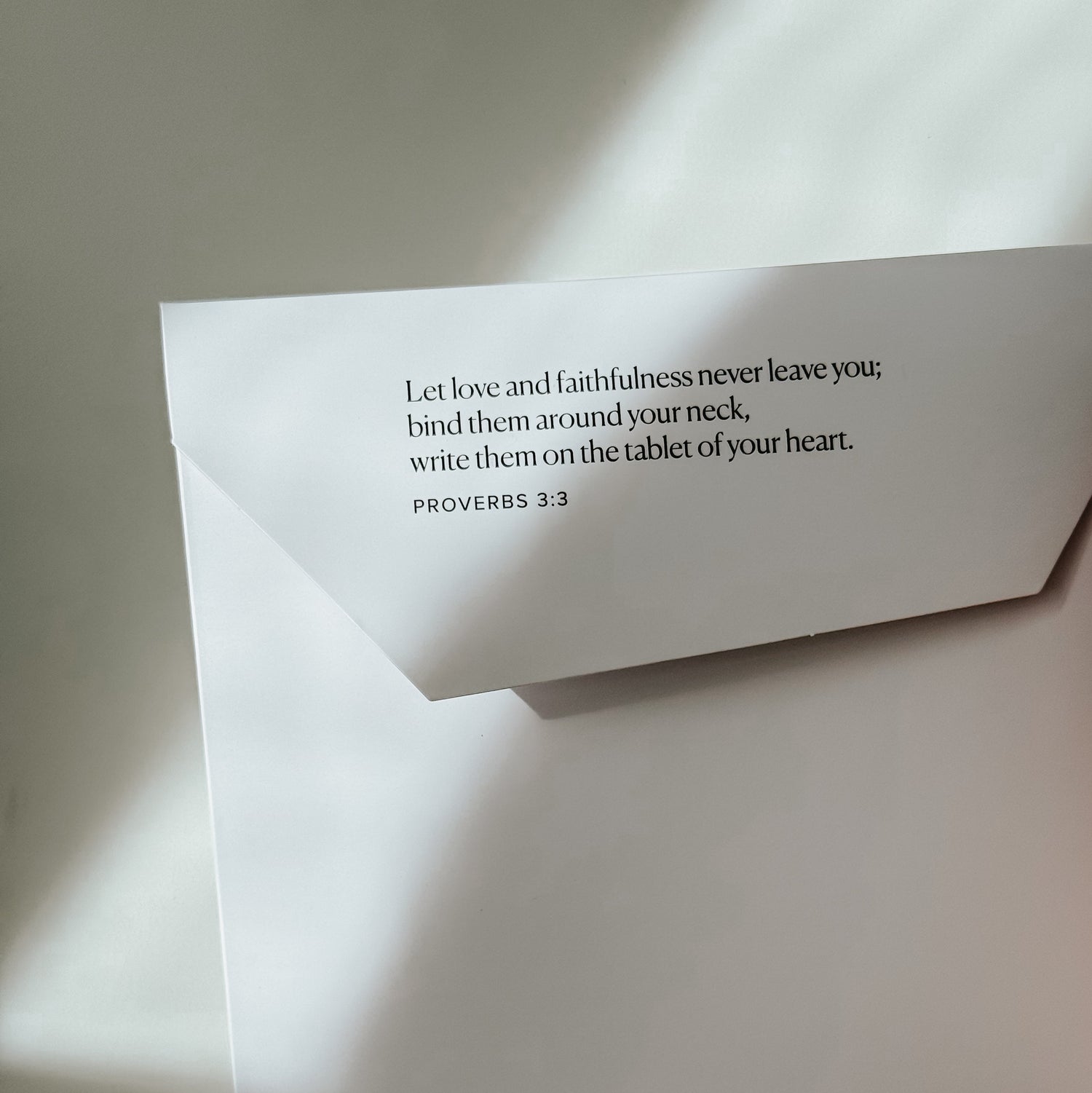 Christian stationery envelope printed with Proverbs 3:3, part of The Scribe faith-based snail mail subscription from Written Word Calligraphy.
