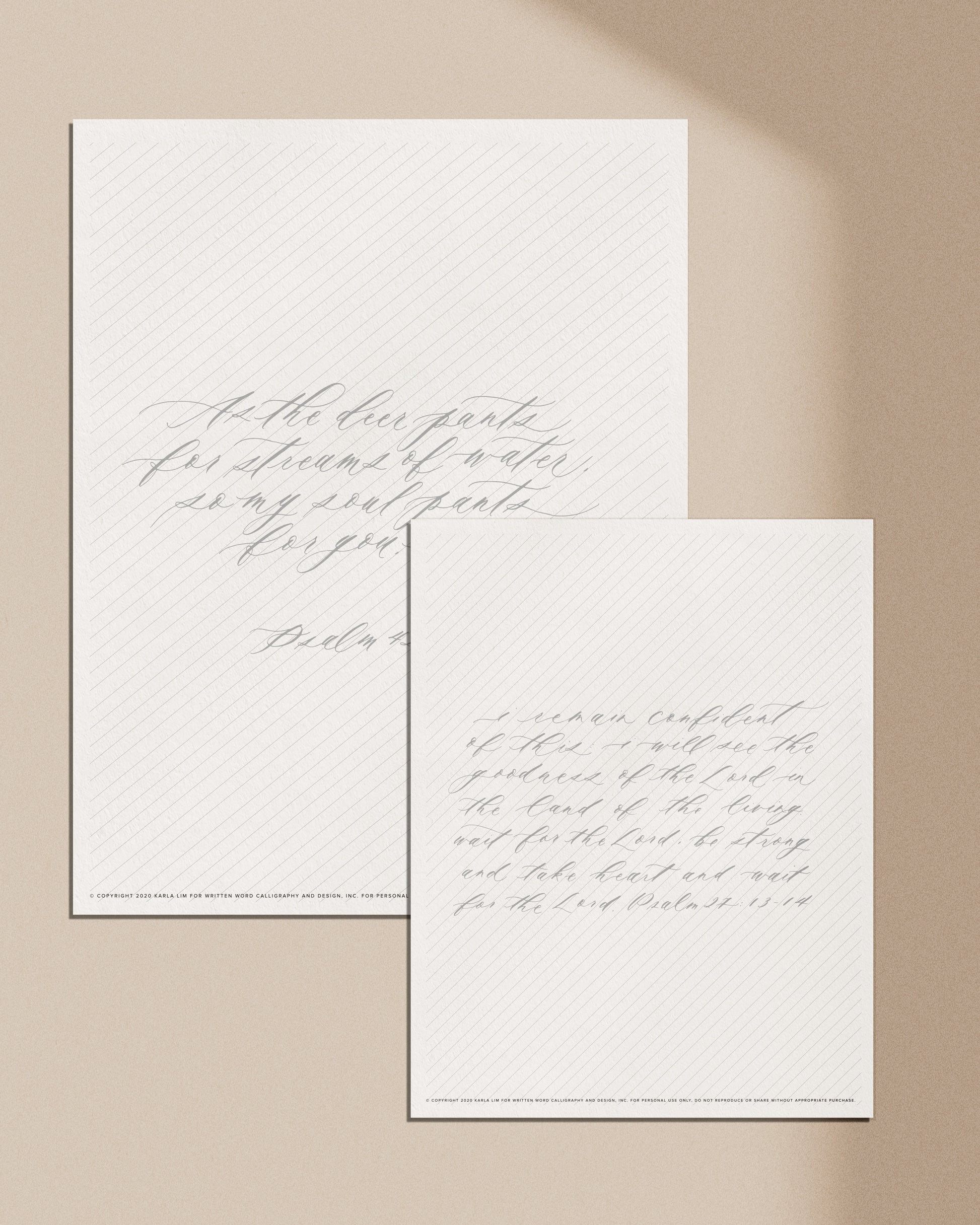 Christian calligraphy worksheets with Psalm verses for modern lettering practice