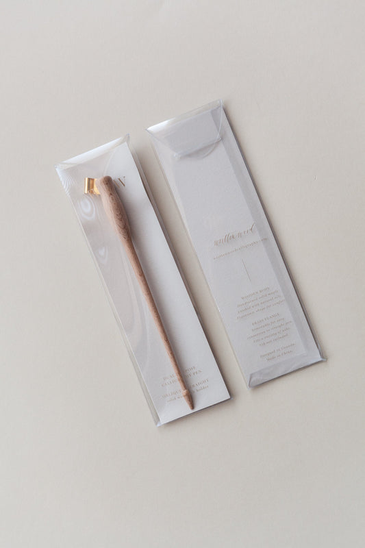 Dual-purpose modern calligraphy pen with a wooden body and brass flange, designed for both straight and oblique writing styles